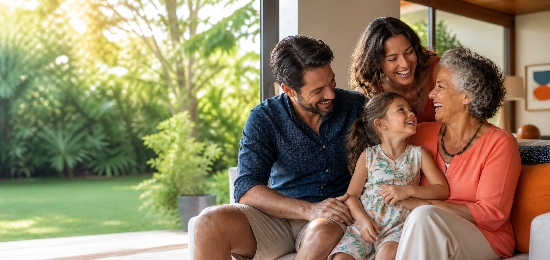 Família multigeracional reunida em casa